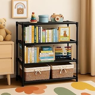 YouCopia 4 Tier Book Self Portable Book Shelf, Kids Books Racks for Home Plastic, Bookshelf for Home, Book Shelves, Stand, Organizer, Book Rack for Study Room/Library/Bedroom-Black (Black, 4-Shelf)