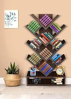 SBF Furniture Tree Bookshelf 5-Shelf Floor Standing Bookcase Free Standing Magazines Books Multipurpose Home Decor Storage Rack Bookcase Showcase Organizer Living Room (Brown) DIY(Do-It-Yourself)