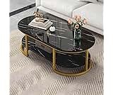 Coffee Table for Office, Dining, or Tea Room, Center Table for Living Room, Contemporary Simple Coffee Cocktail Table with Marble Desktop and Gold Metal Frame-Black Gold