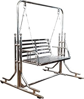 VNF Stainless Steel Silver 2-Seater Swing Jhula with Stand - 350Kg Capacity | Indoor & Outdoor Garden Porch Swing | Sturdy, Portable and Durable Jhula for Home Balcony - S1-030