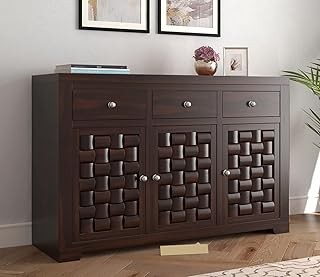 Home Furniture Sheesham Wood Sideboard Cabinet with 3 Drawers and 3 Shelves for Living Room Furniture, Kitchen Cabinet Storage (Walnut Finish)