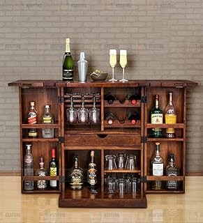 Credenza Elegant Wooden Bar Cabinet | Home Bar Furniture with Storage | Wine Rack with Drawer | Ideal for Living Room in Honey Finish