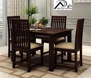 VK Furniture Solid Sheesham Wood 4 Seater Dining Table Set | Solid Wood Dining Table with Cushioned Chairs | Space Saving Wooden Dining Set for Home, Kitchen, Restaurant & Hotel (Chestnut Finish)